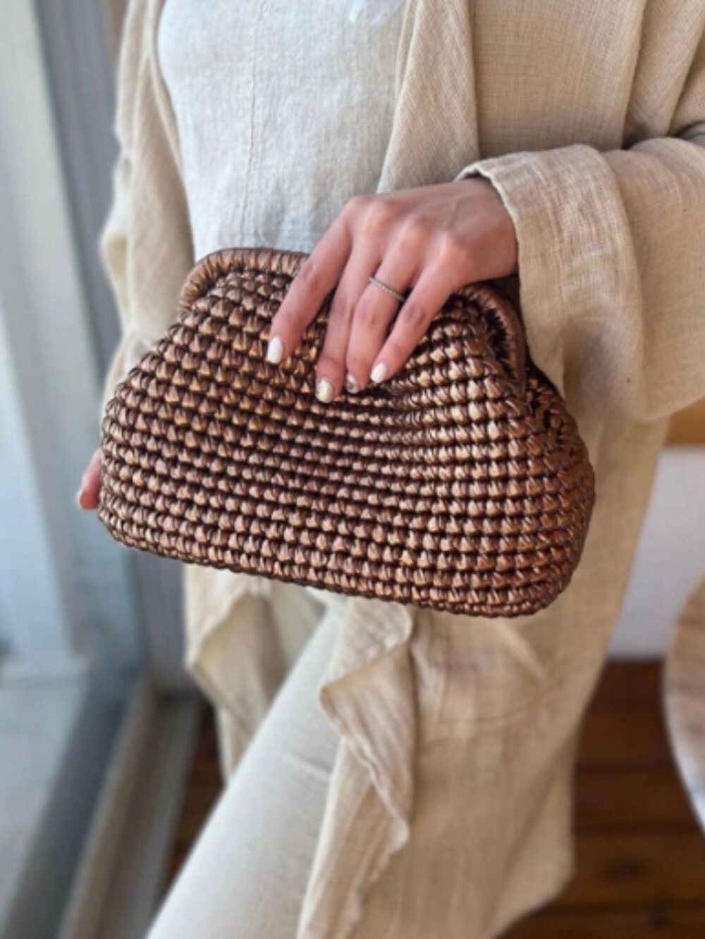 Luxury Hand woven Metallic Crochet Clutch Purse